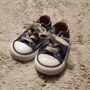 Converse Chuck Taylor All Star Toddler Size 5 Blue Glitter Double Tongue Shoes
